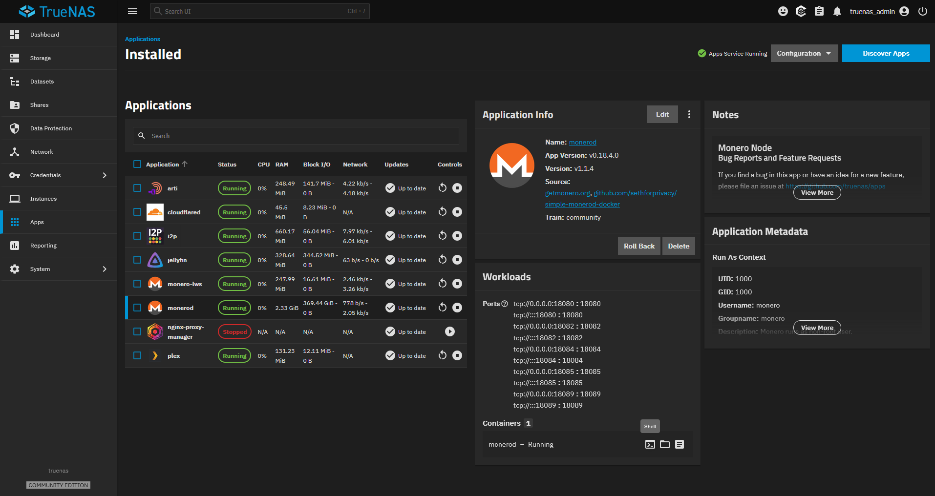 Screenshot showing how to click the Monero Node shell icon
